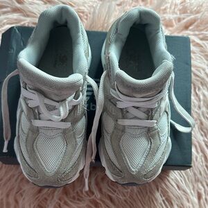 New Balance Kids White and Tan Sneakers